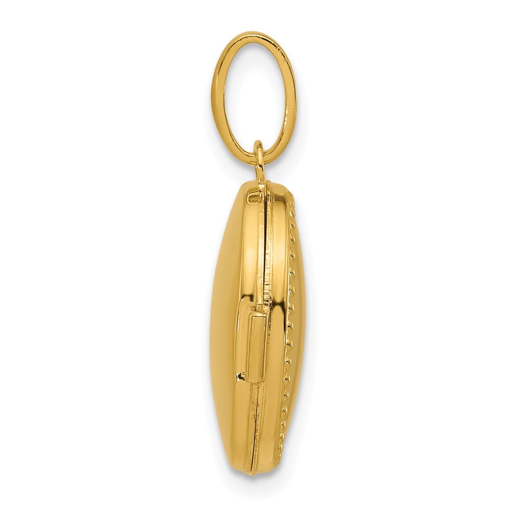 14K Yellow Gold Polished with Beaded Border 17mm Oval Locket