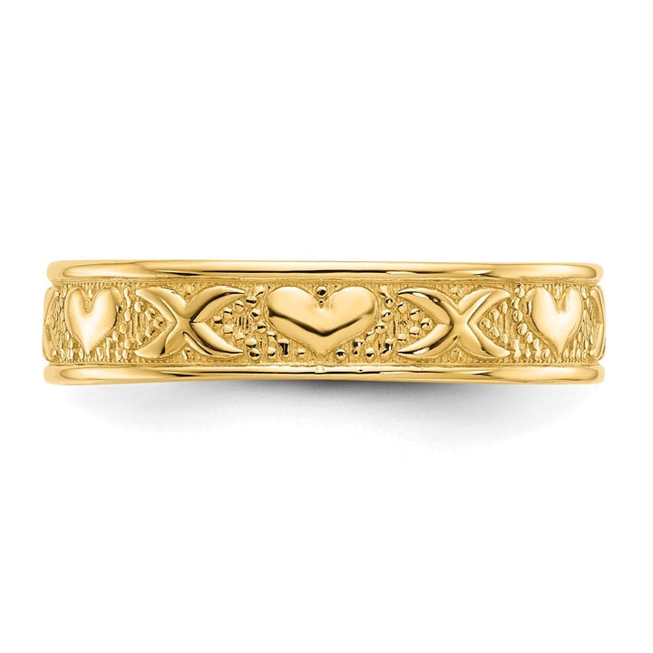 14k Yellow Gold Polished X and Hearts Ring