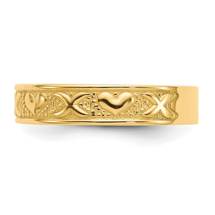 14k Yellow Gold Polished X and Hearts Ring