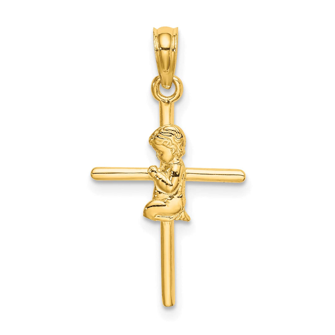 14K Yellow Gold Praying Boy Cross Charm