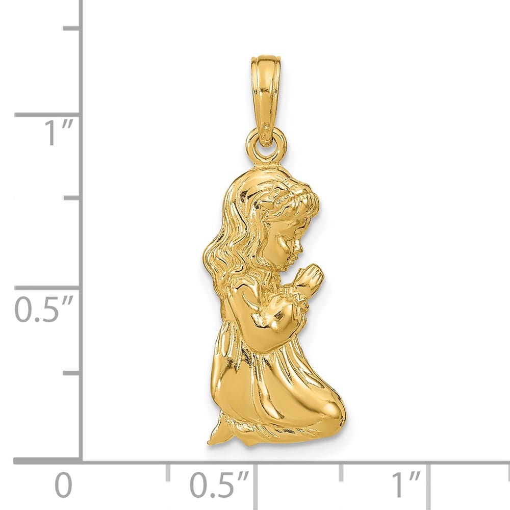 14K Yellow Gold Praying Girl Pendant