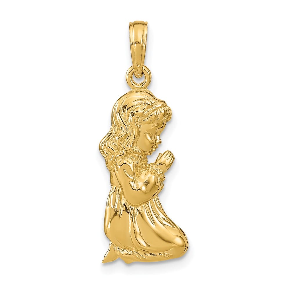 14K Yellow Gold Praying Girl Pendant