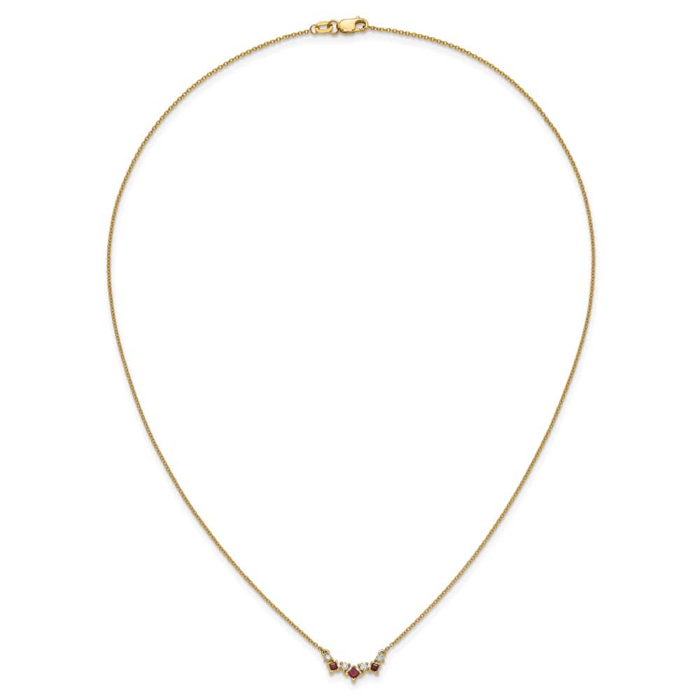 14K Yellow Gold Princess Ruby and Diamond 18 Inch Necklace
