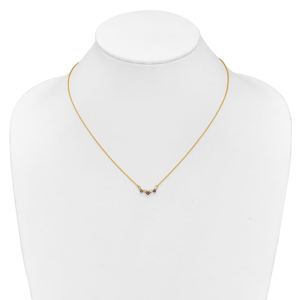 14K Yellow Gold Princess Ruby and Diamond 18 Inch Necklace