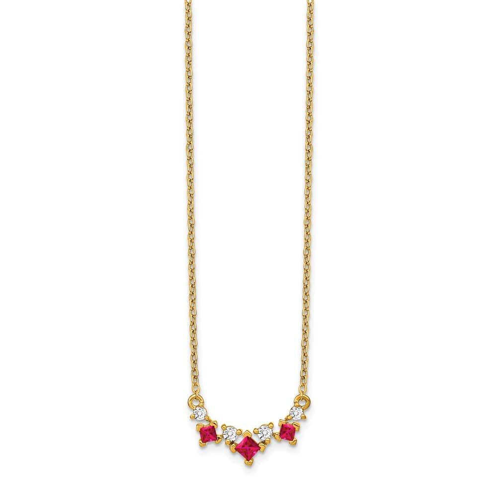 14K Yellow Gold Princess Ruby and Diamond 18 Inch Necklace