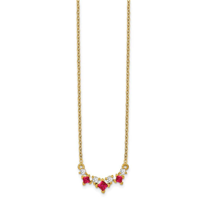 14K Yellow Gold Princess Ruby and Diamond 18 Inch Necklace