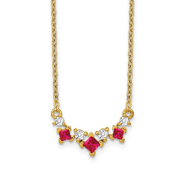 14K Yellow Gold Princess Ruby and Diamond 18 Inch Necklace