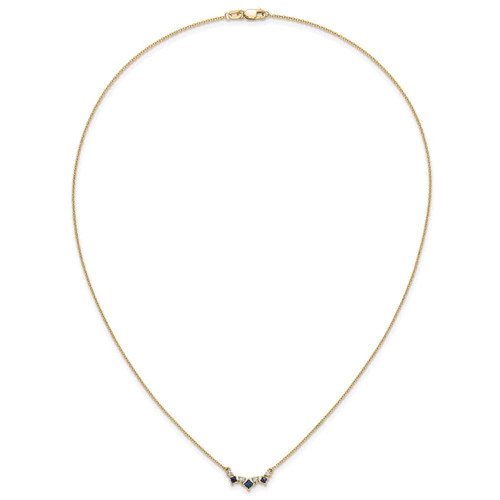 14K Yellow Gold Princess Sapphire and Diamond 18 inch Necklace