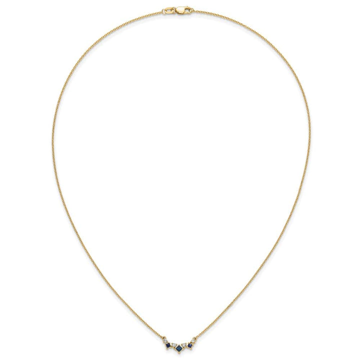 14K Yellow Gold Princess Sapphire and Diamond 18 inch Necklace