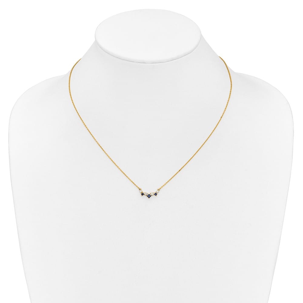 14K Yellow Gold Princess Sapphire and Diamond 18 inch Necklace