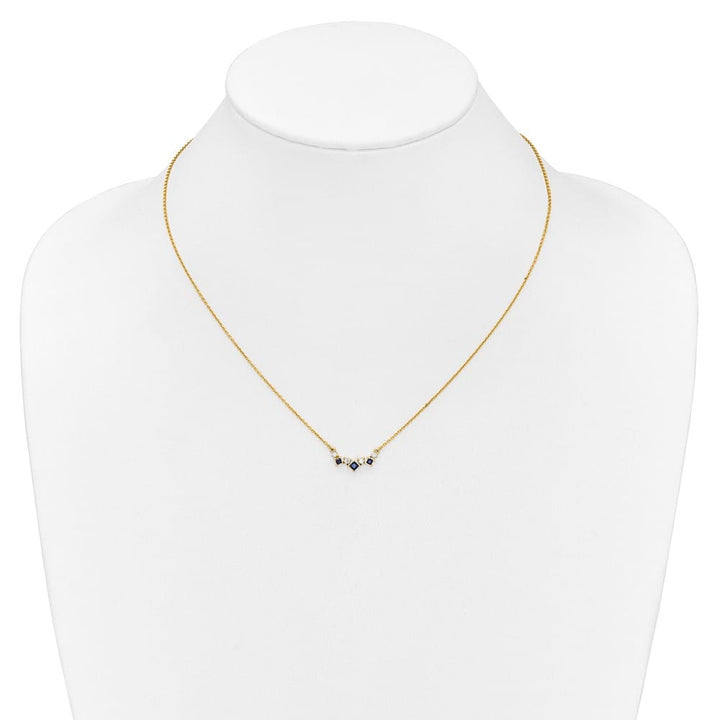 14K Yellow Gold Princess Sapphire and Diamond 18 inch Necklace