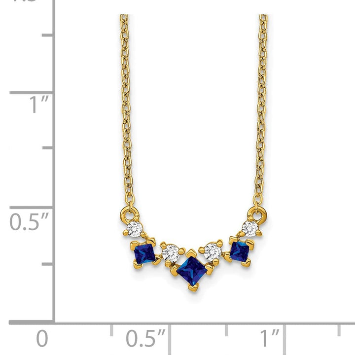 14K Yellow Gold Princess Sapphire and Diamond 18 inch Necklace