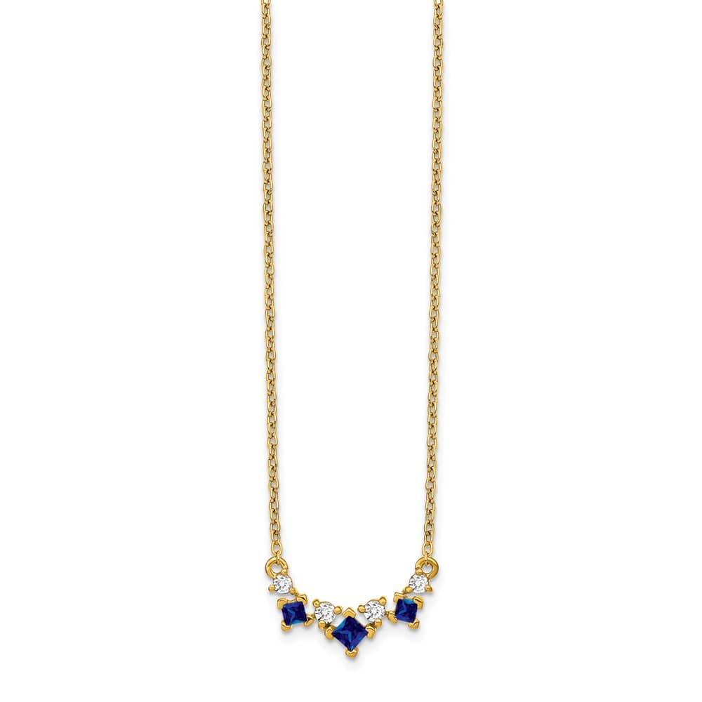 14K Yellow Gold Princess Sapphire and Diamond 18 inch Necklace