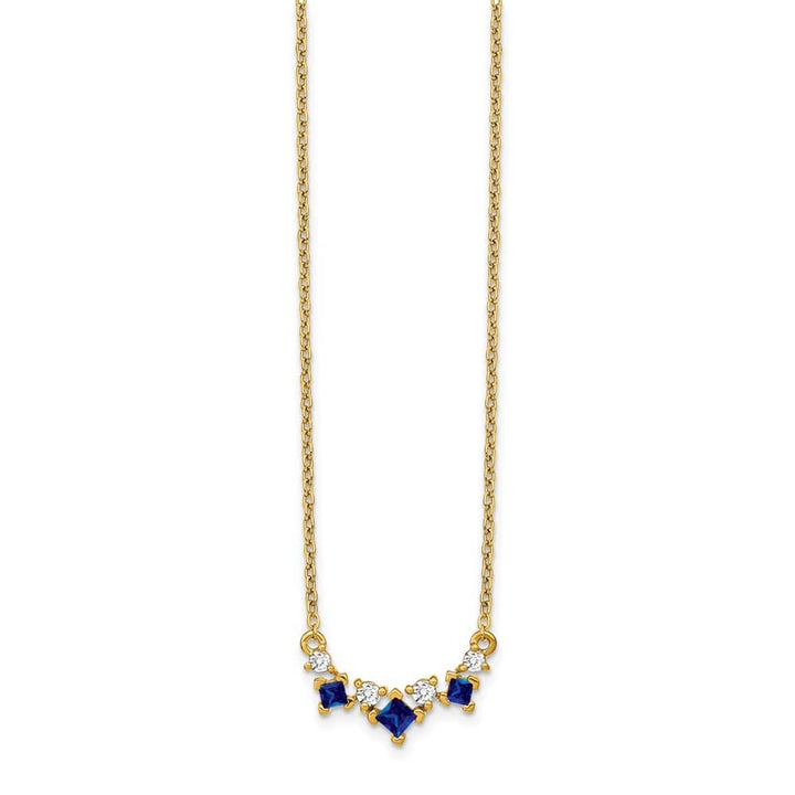 14K Yellow Gold Princess Sapphire and Diamond 18 inch Necklace