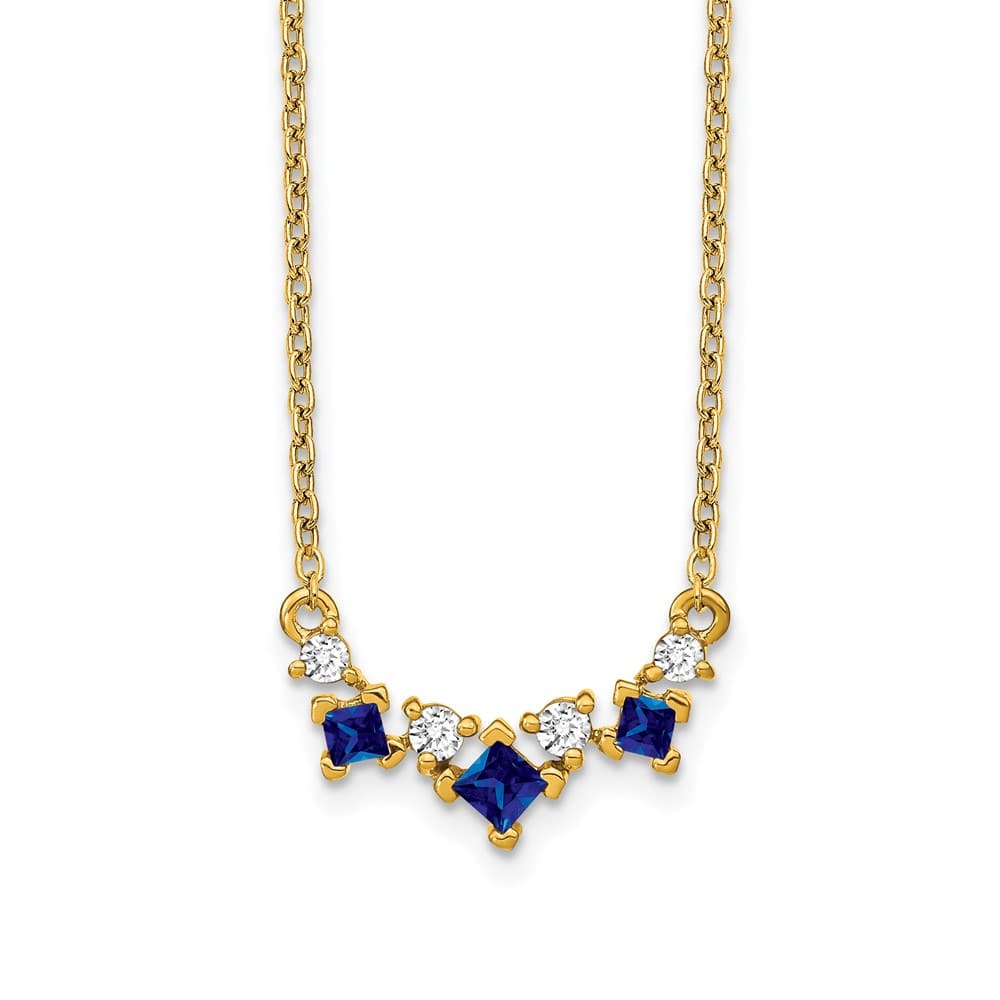 14K Yellow Gold Princess Sapphire and Diamond 18 inch Necklace