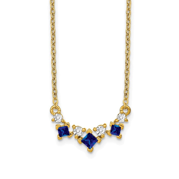 14K Yellow Gold Princess Sapphire and Diamond 18 inch Necklace