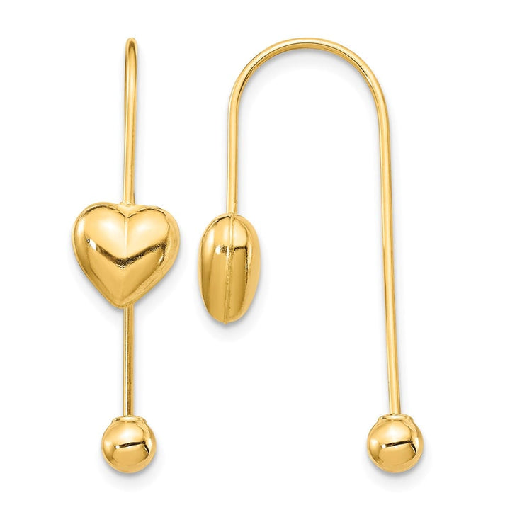 14K Yellow Gold Puffed Heart with Screw-on Bead Threader Earrings, view 1 of 5