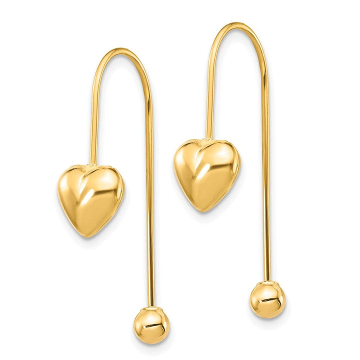 14K Yellow Gold Puffed Heart with Screw-on Bead Threader Earrings, view 2 of 5