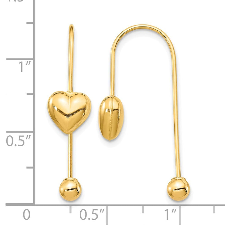 14K Yellow Gold Puffed Heart with Screw-on Bead Threader Earrings, view 5 of 5