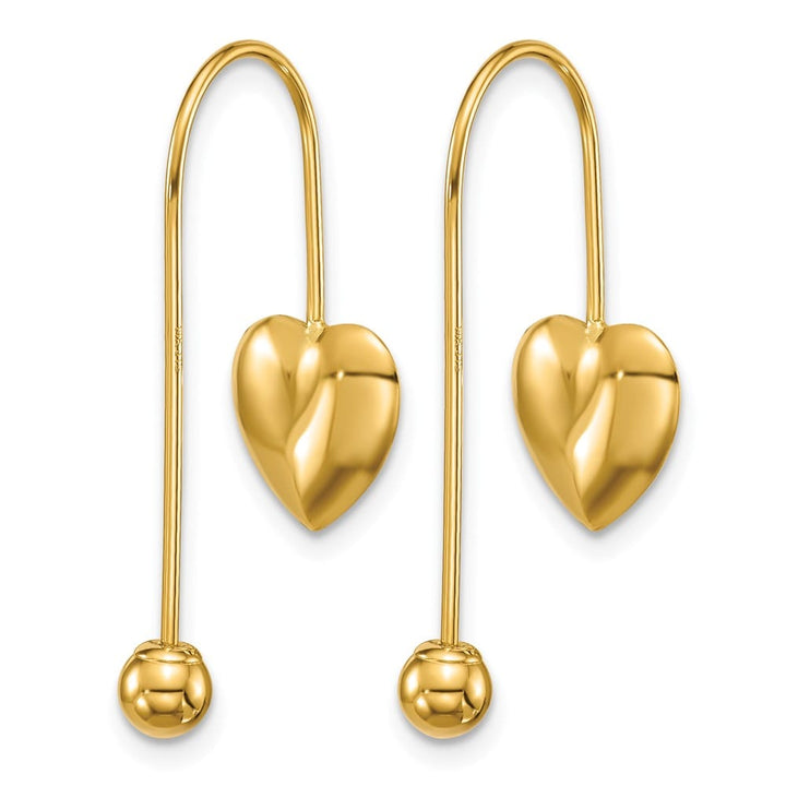 14K Yellow Gold Puffed Heart with Screw-on Bead Threader Earrings, view 4 of 5