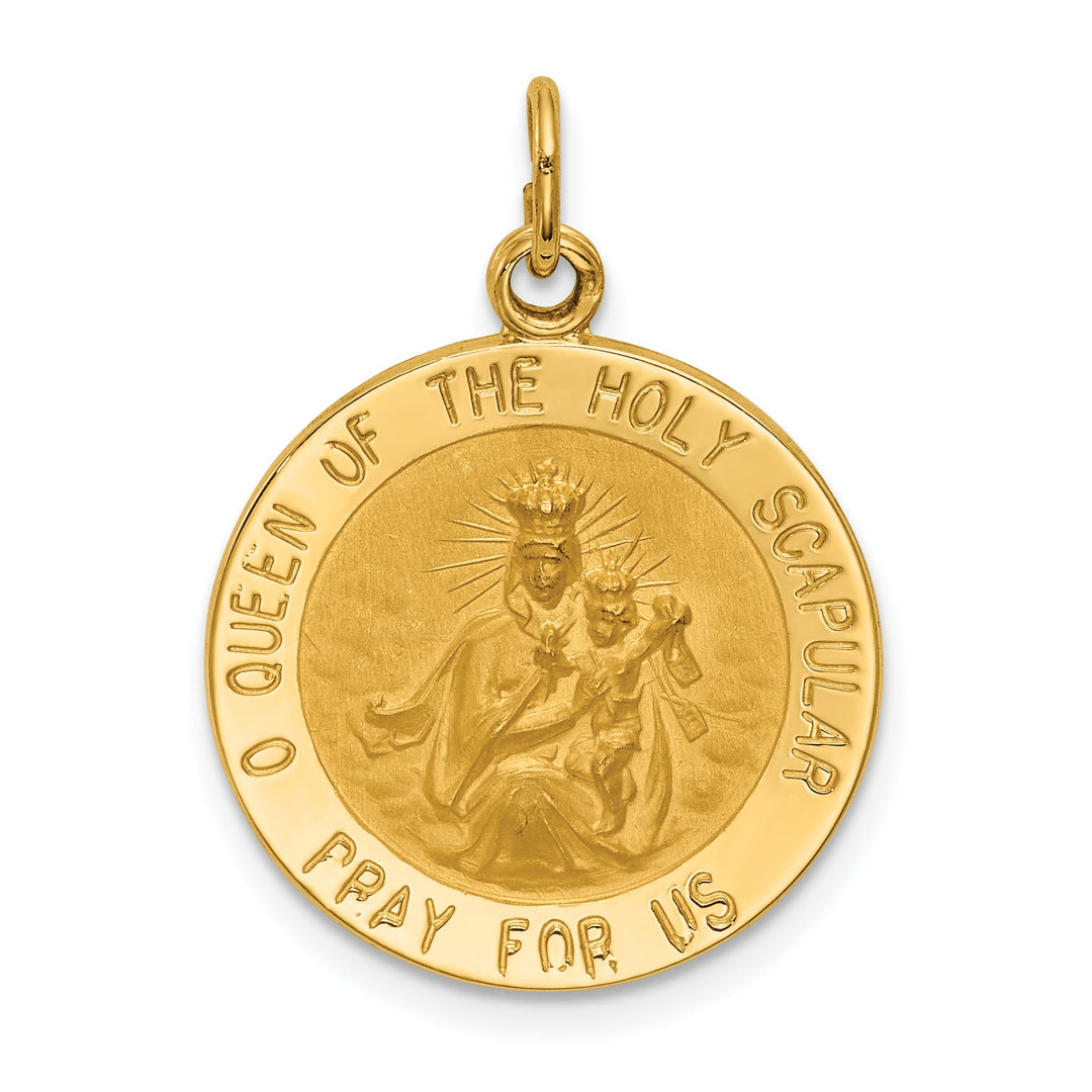 14K Yellow Gold Queen Of The Holy Scapular Medal Reversible Round