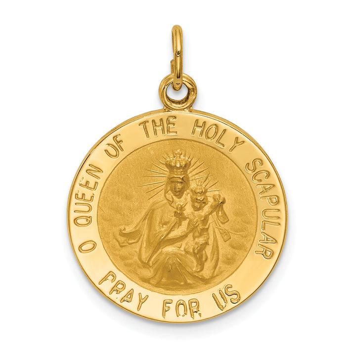 14K Yellow Gold Queen Of The Holy Scapular Medal Reversible Round