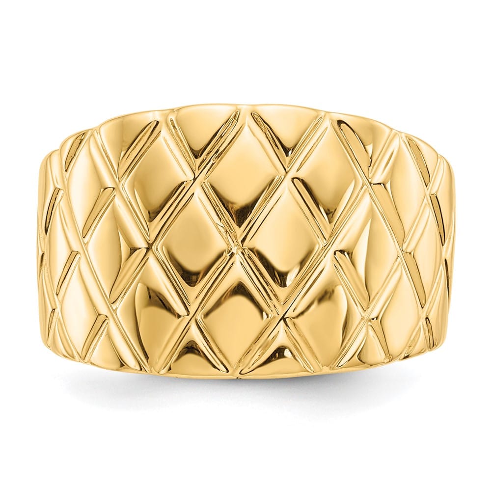 14k Yellow Gold Quilted Pattern Dome Ring