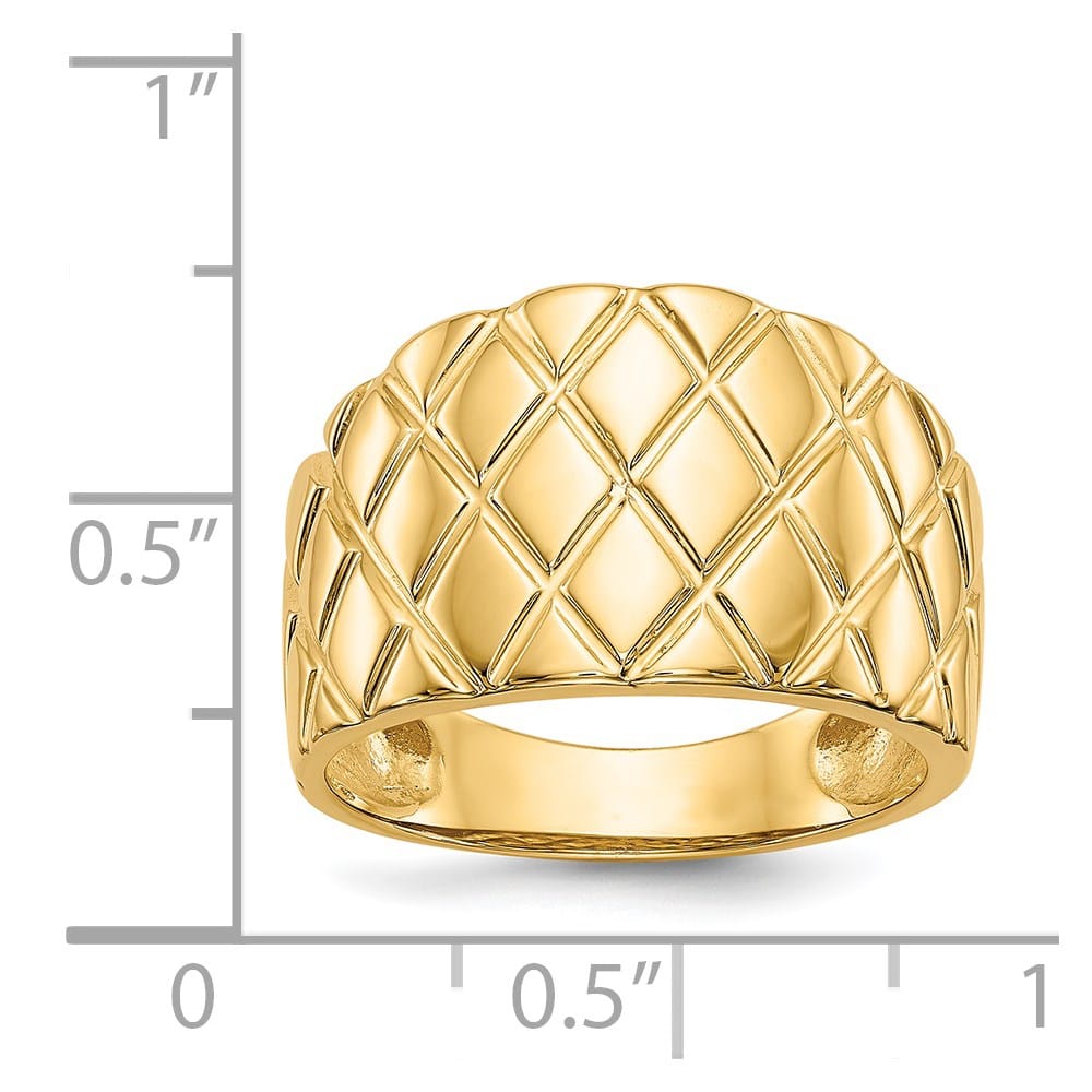 14k Yellow Gold Quilted Pattern Dome Ring
