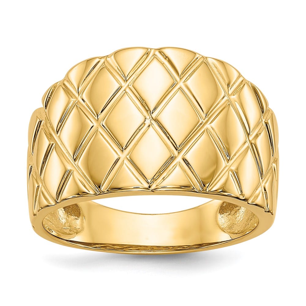 14k Yellow Gold Quilted Pattern Dome Ring