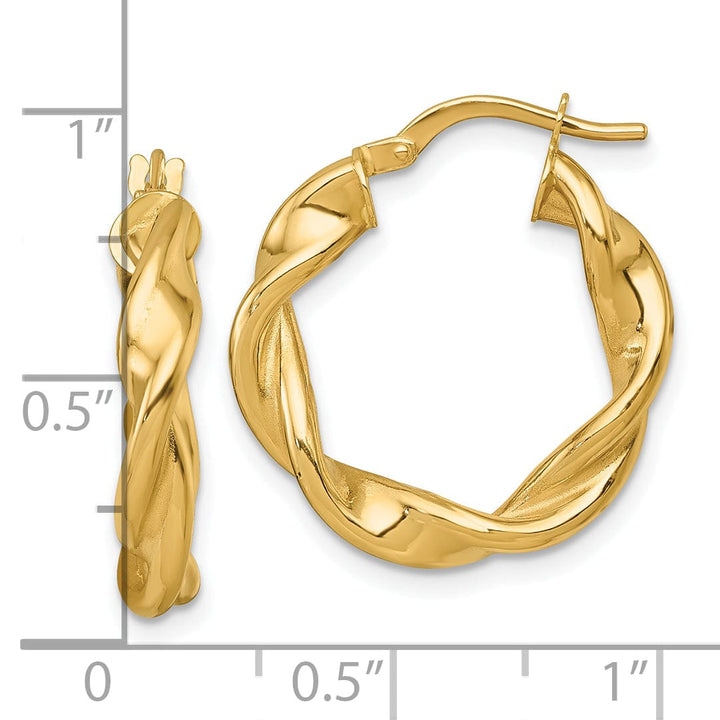 14K Yellow Gold Radiant Polished 22mm Twisted Hoops
