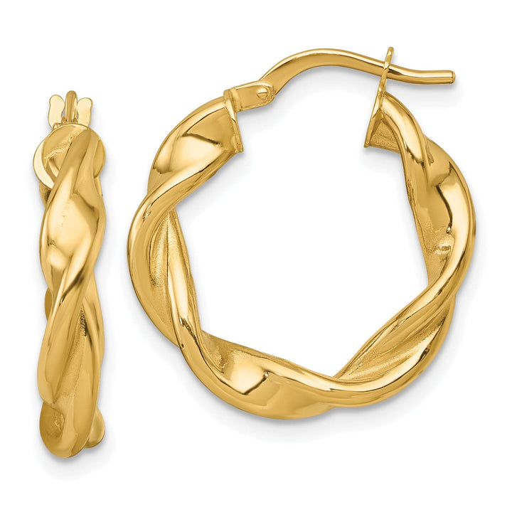 14K Yellow Gold Radiant Polished 22mm Twisted Hoops