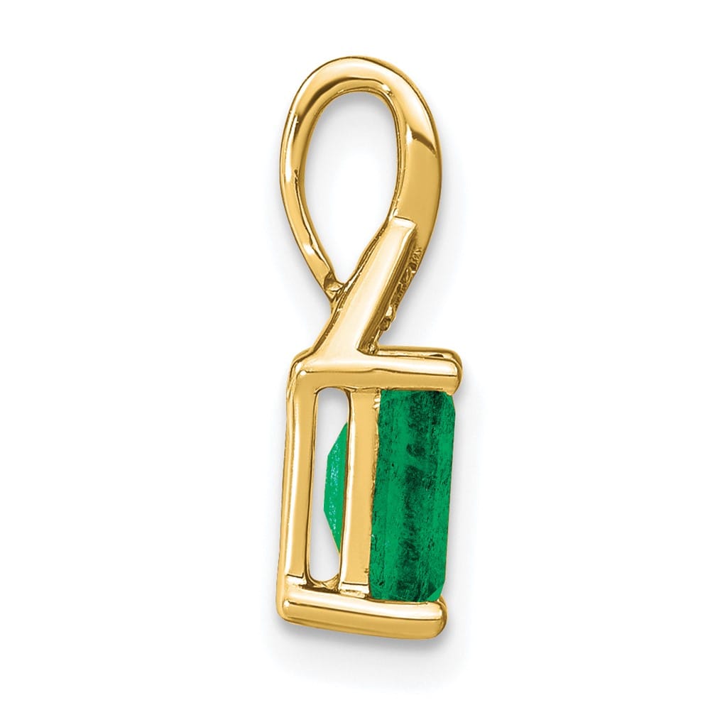 14K Yellow Gold Rectangle Emerald and Diamond Pendant
