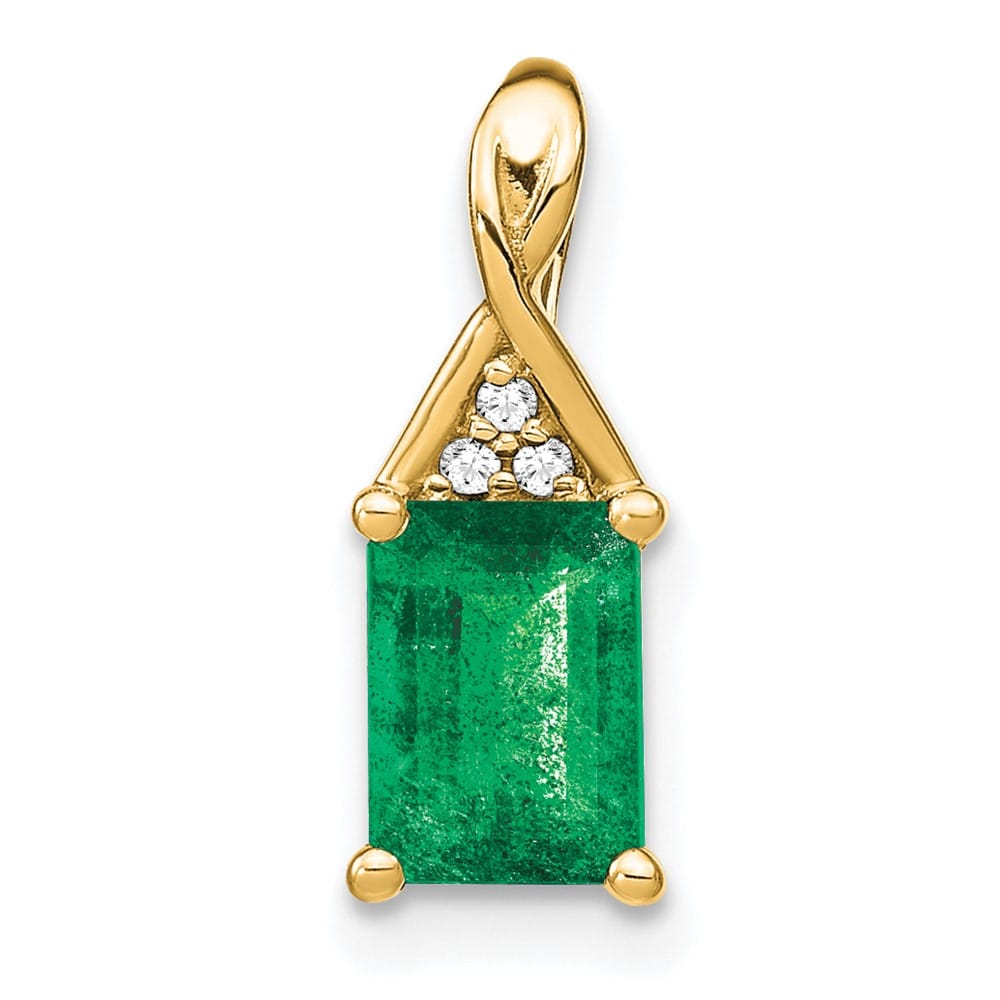 14K Yellow Gold Rectangle Emerald and Diamond Pendant
