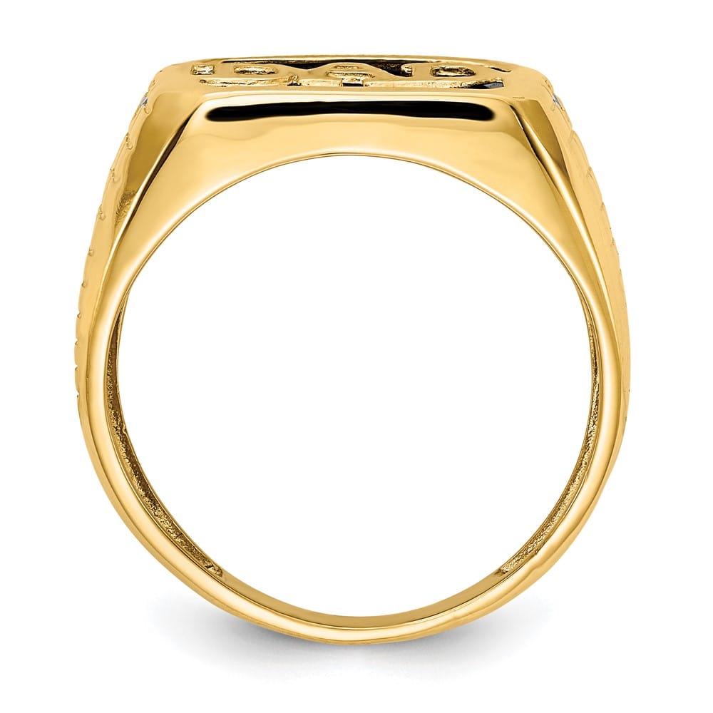 14k Yellow Gold Rectangle Onyx Diamond Dad Men's Ring