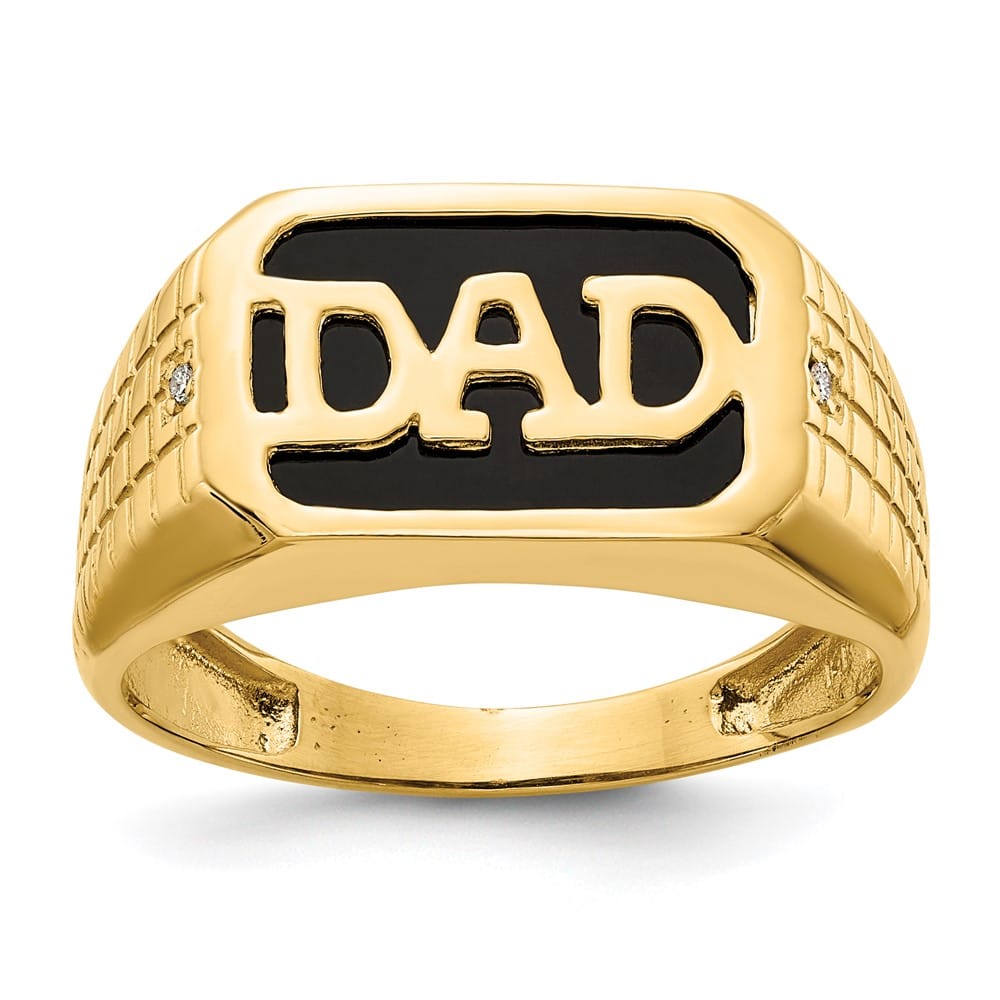 14k Yellow Gold Rectangle Onyx Diamond Dad Men's Ring