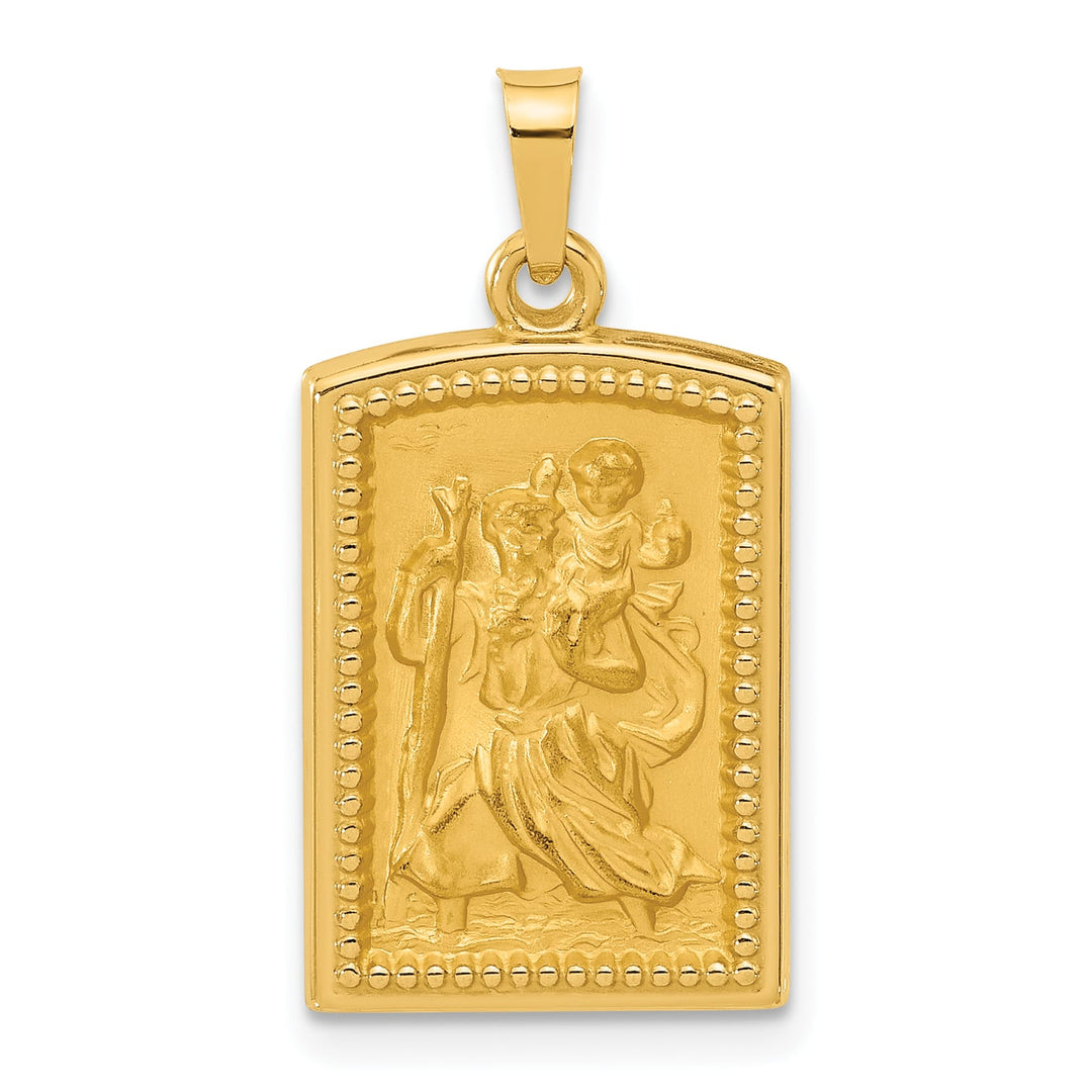 14K Yellow Gold Rectangular St. Christopher Medal Pendant
