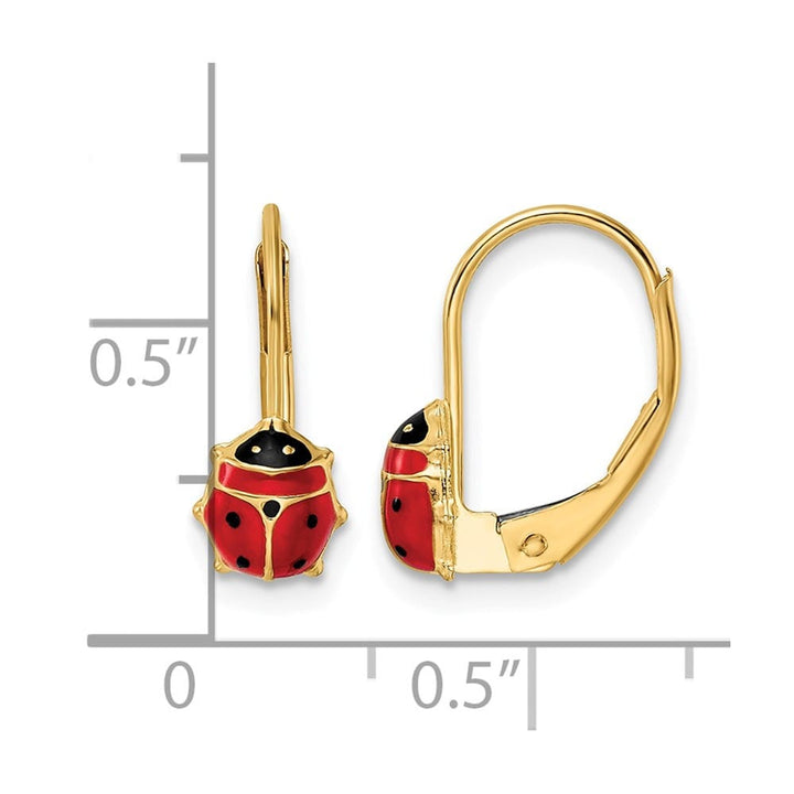 14K Yellow Gold Red and Black Enameled Ladybug Leverback Earrings, view 4 of 4
