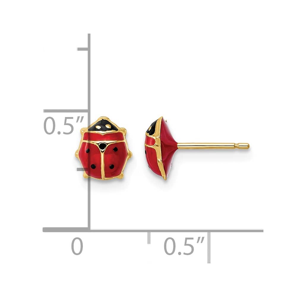 14K Yellow Gold Red and Black Enameled Medium Ladybug Post Earrings, view 4 of 4
