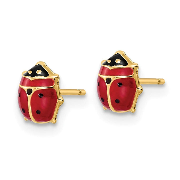 14K Yellow Gold Red and Black Enameled Medium Ladybug Post Earrings, view 2 of 4