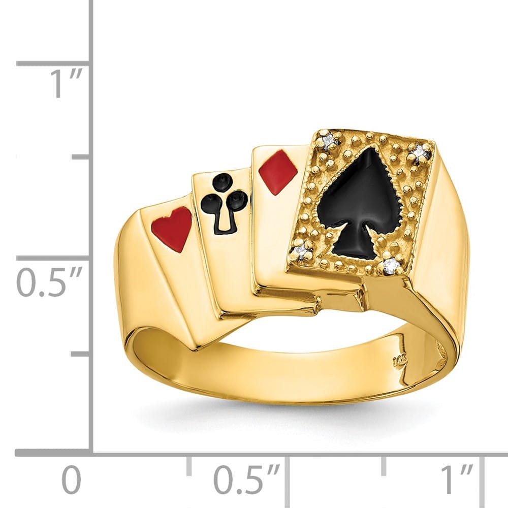 14k Yellow Gold Red and Black Enameled with Diamond Men's Ring