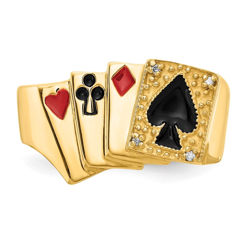 14k Yellow Gold Red and Black Enameled with Diamond Men's Ring