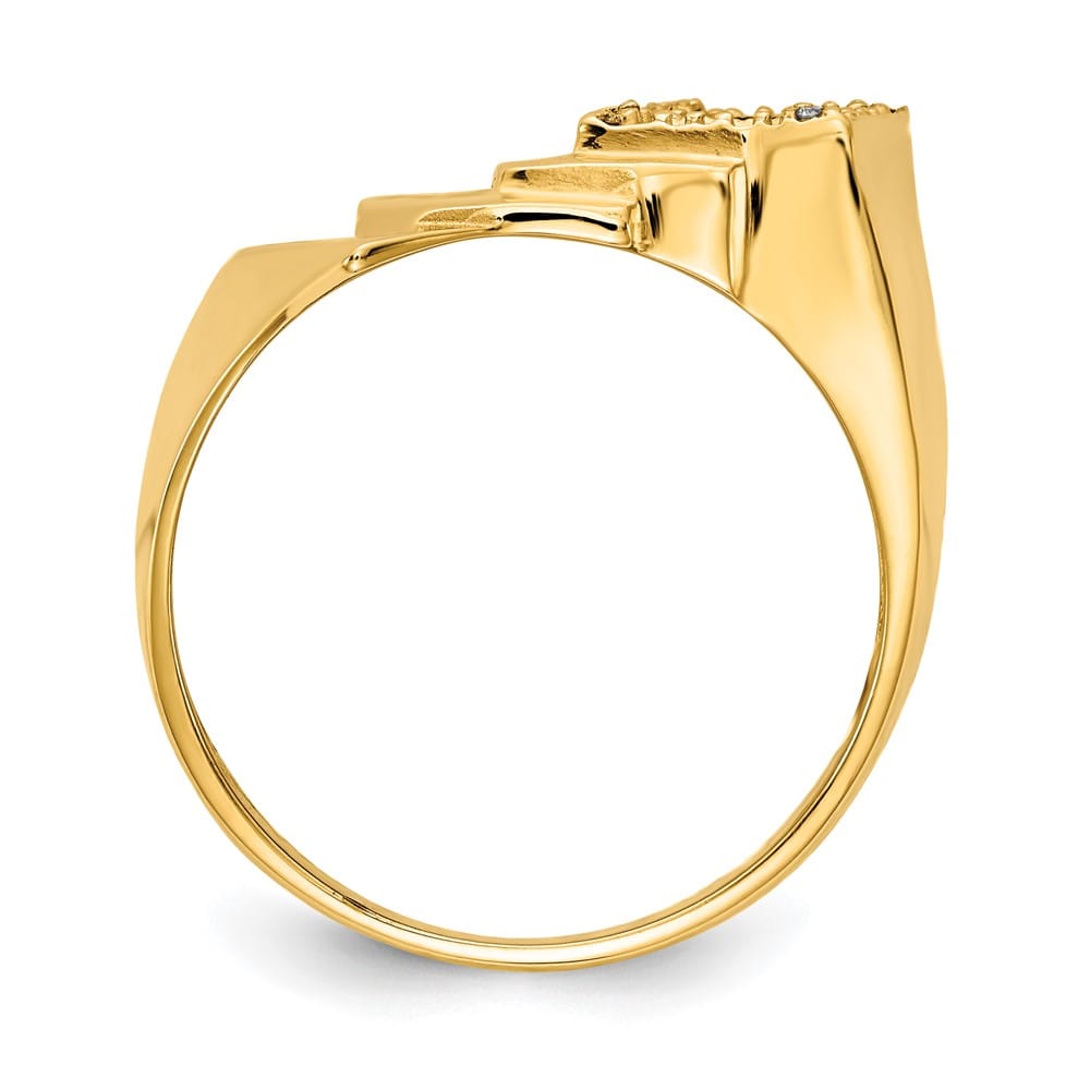 14k Yellow Gold Red and Black Enameled with Diamond Men's Ring
