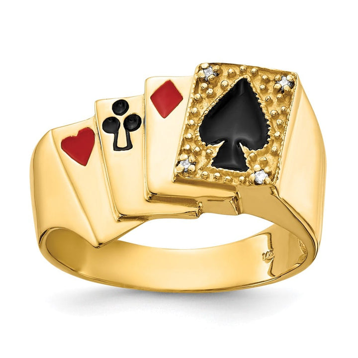 14k Yellow Gold Red and Black Enameled with Diamond Men's Ring