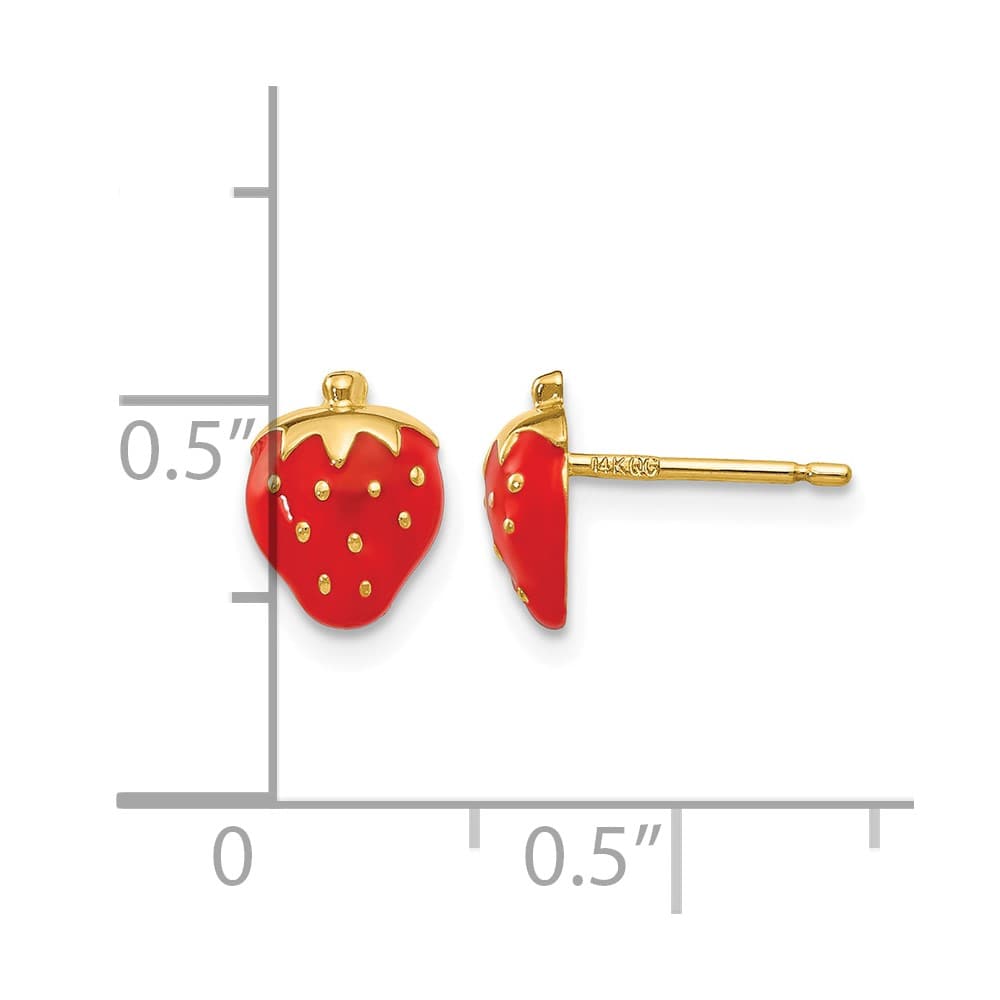 14K Yellow Gold Red Enameled Strawberry Post Earrings, view 4 of 4