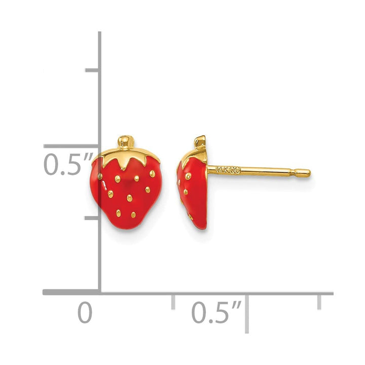 14K Yellow Gold Red Enameled Strawberry Post Earrings, view 4 of 4