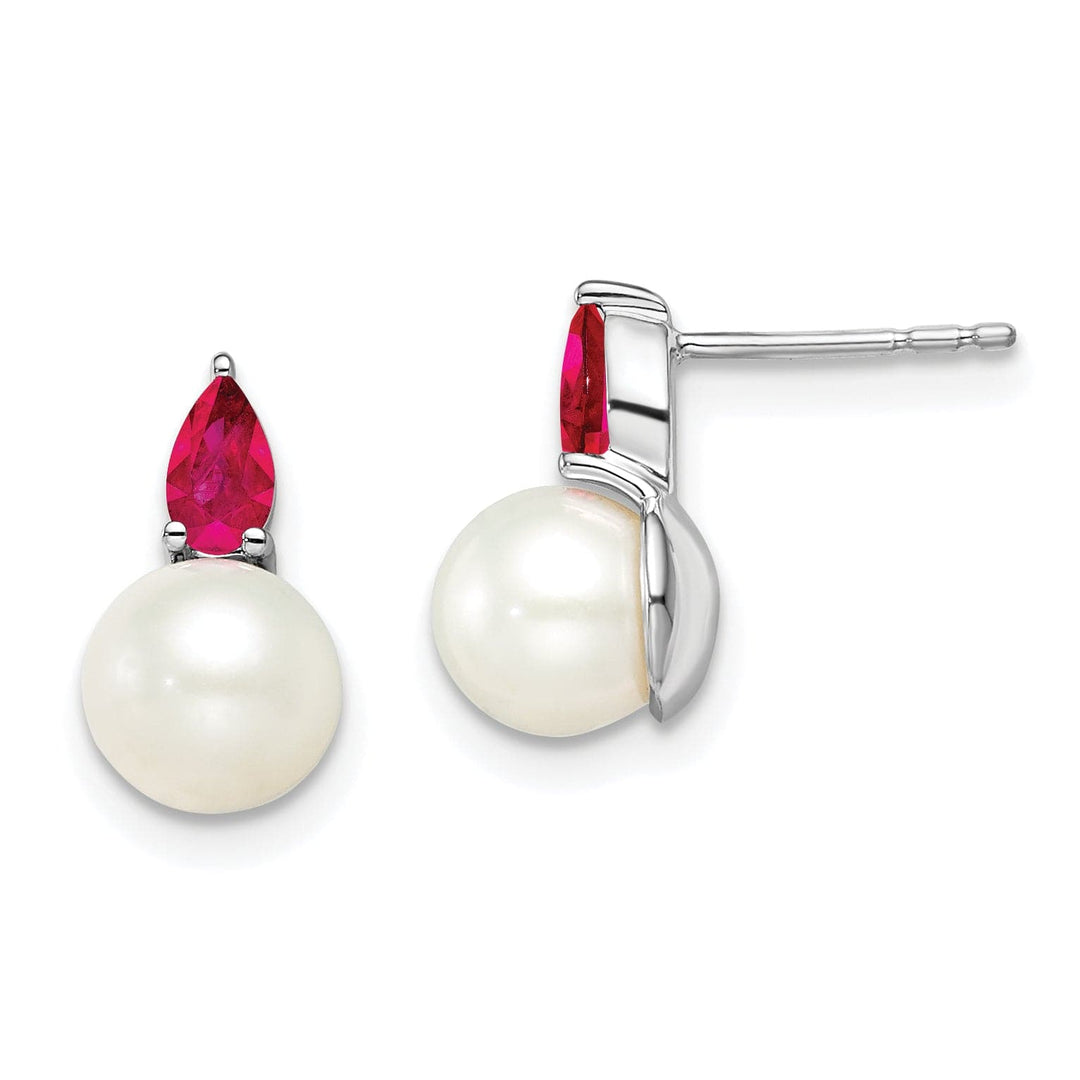 14K Yellow Gold Refined 6-7mm Freshwater Pearl Ruby Studs