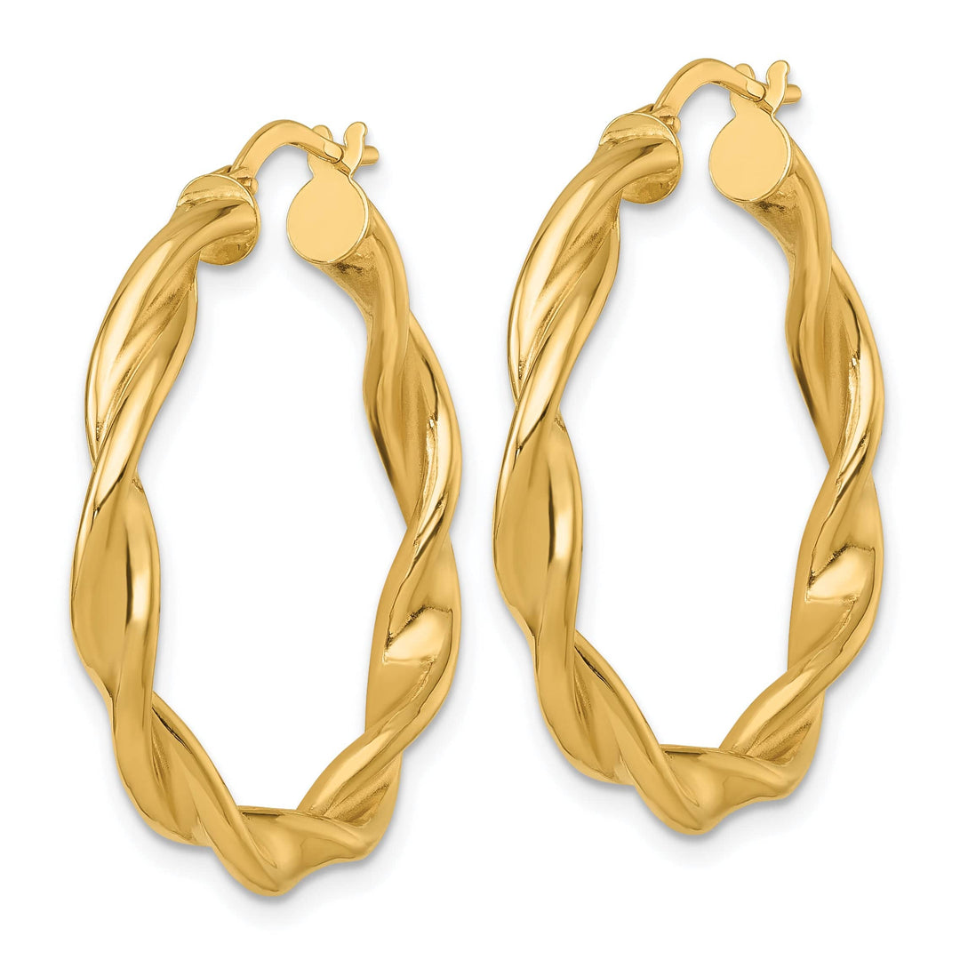14K Yellow Gold Refined Polished 33mm Twisted Hoops