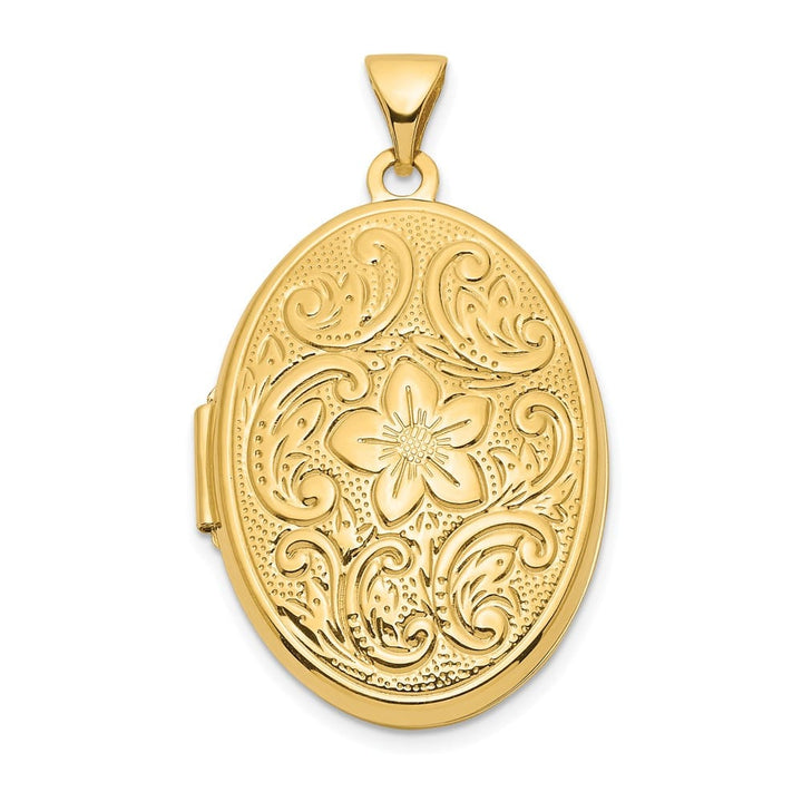 14K Yellow Gold Reversible Floral Swirl Design 26mm Oval Locket