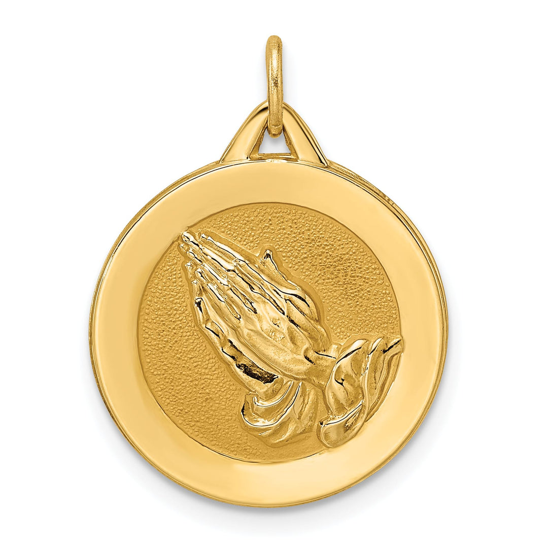 14K Yellow Gold Reversible Praying Hands and Serenity Prayer Disc