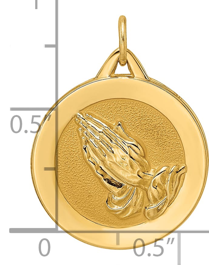 14K Yellow Gold Reversible Praying Hands and Serenity Prayer Disc